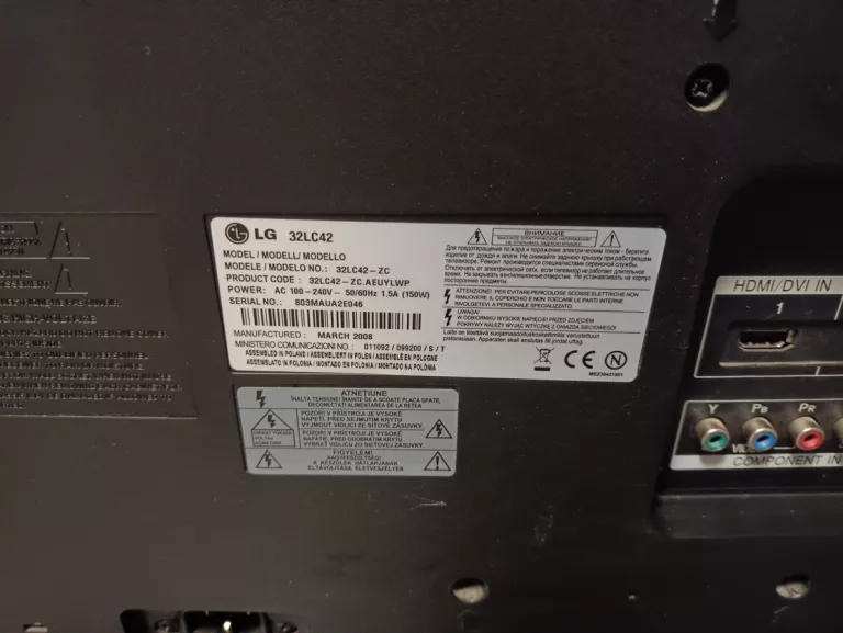 TELEWIZOR LG 32LC42+PILOT, KABEL ZASILAJĄCY