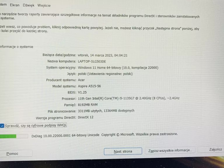 ACER ASPIRE 5 A515-56 15,6 INTEL CORE I5-1135G7 8/512 GB WIN 11 GWARANCJA!