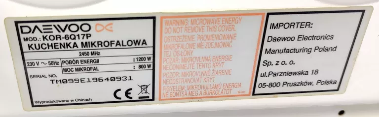 MIKROFALÓWKA DAEWOO KOR-6Q17P