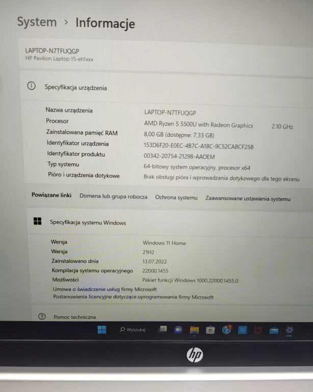 LAPTOP HP PAVILION 15 15,6'' RYZEN 5 8/512GB WIN1