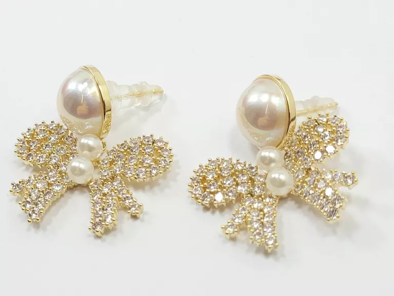 KOLCZYKI STAL POZŁACA SZER. 2,5 CM PERŁA ZDOBIENIE