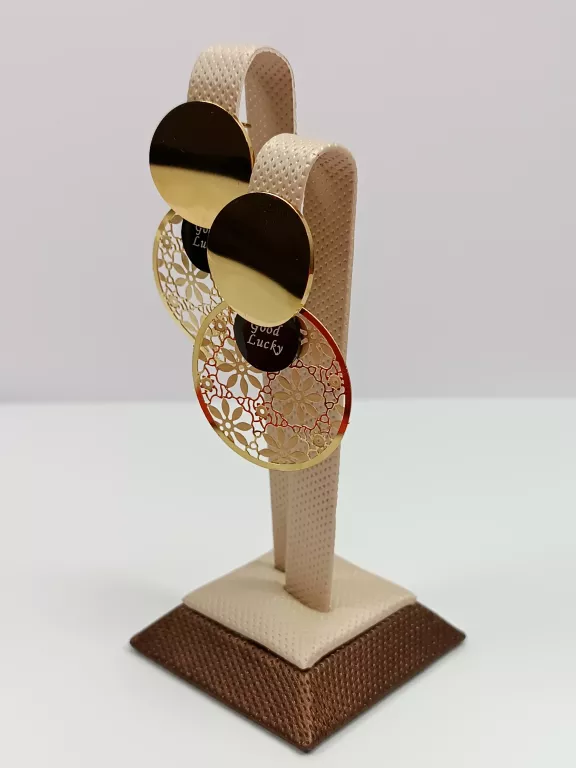 KOLCZYKI STAL POZŁACANA AŻUR GOOD LUCKY 3 OKRĘGI