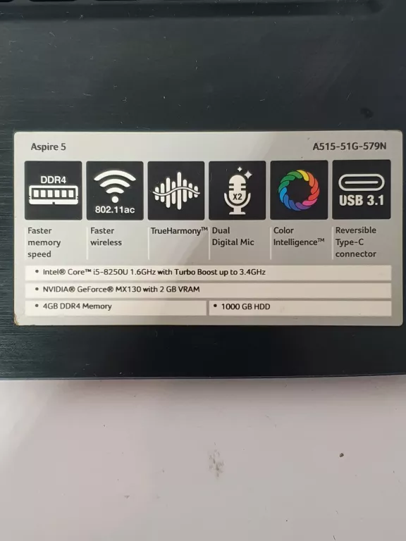 LAPTOP ACER ASPIRE A515-51G-579N  I5/1TB/4GB/MX13