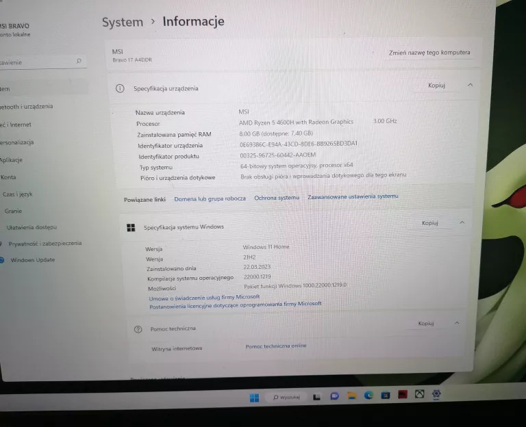 LAPTOP MSI BRAVO 17 A4DDR MS-17FK RYZEN5/512/8GB