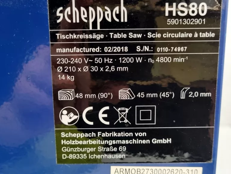 PILARKA PIŁA STOŁOWA SCHEPPACH HS80 1200W 210MM