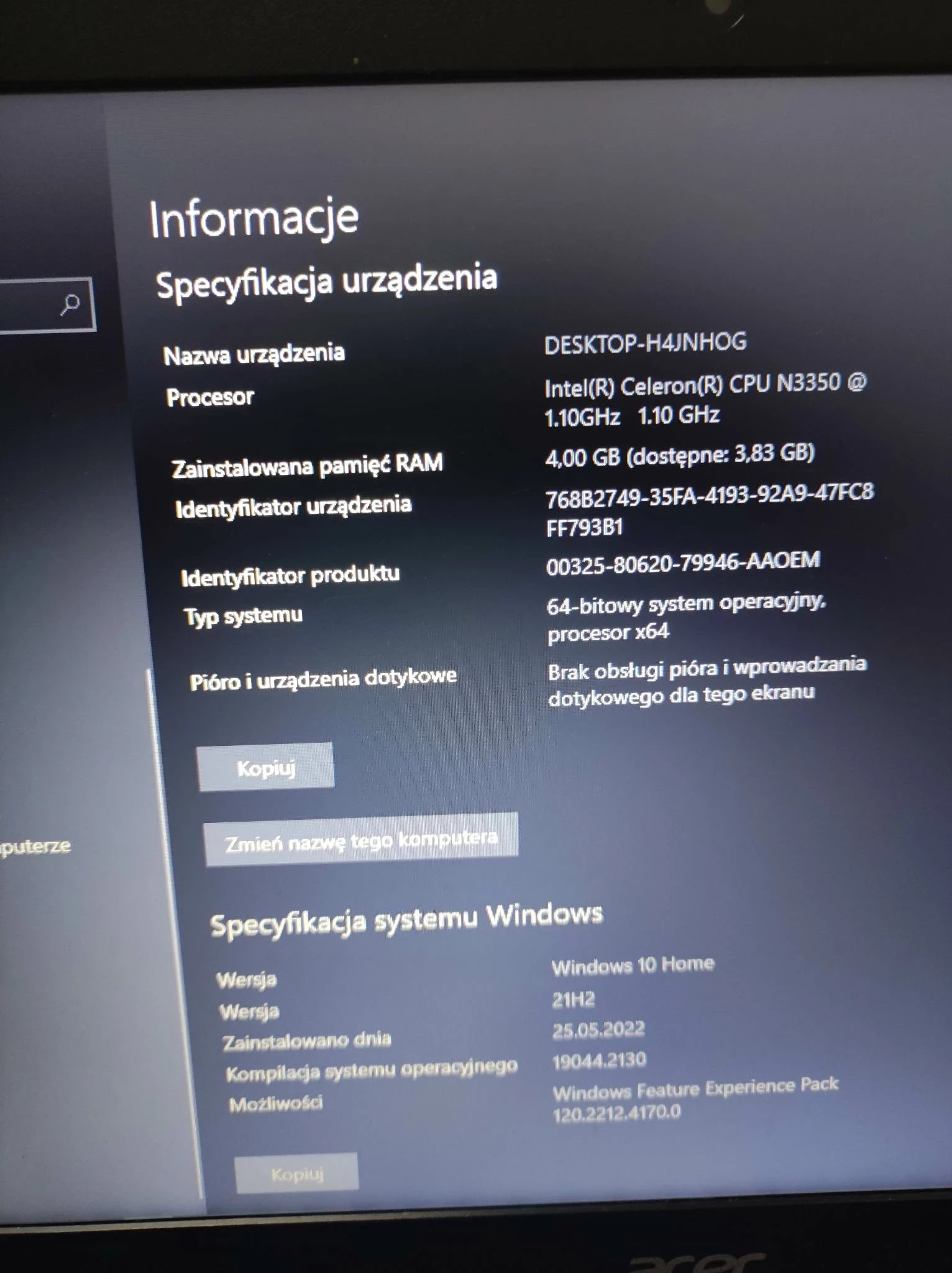 laptop-acer-aspire-es1-533-na-czesci-kod-producenta-brak