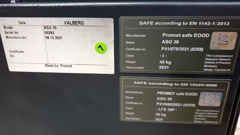 SEJF OGNIOODPORNY ANTYWŁAMANIOWY VALBERG ASG 30