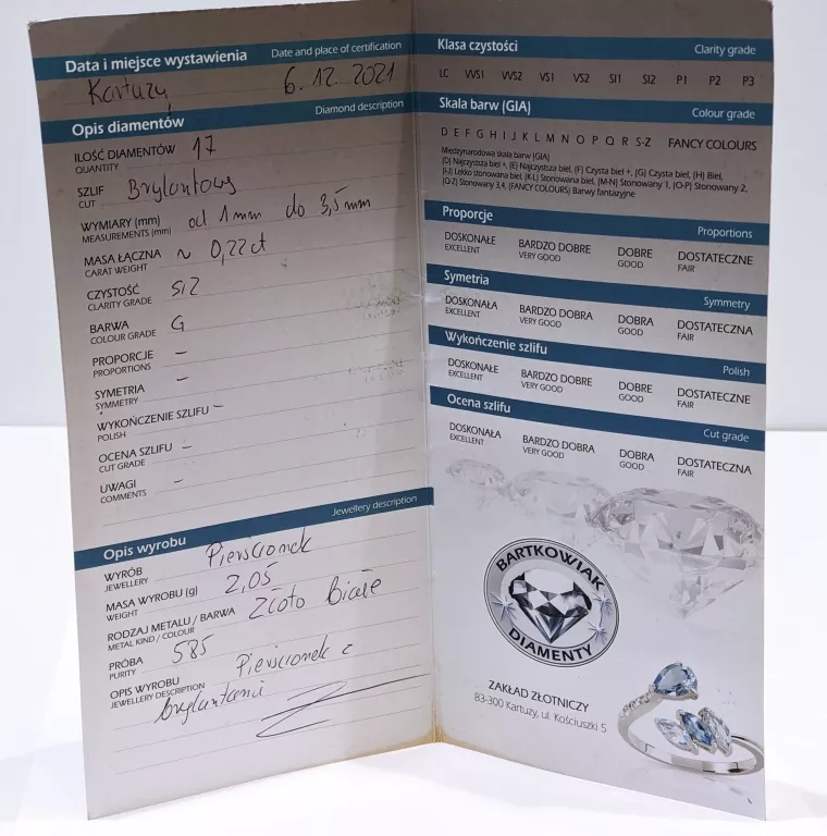 PIERŚCIONEK Z BRYLANTAMI BIAŁE ZŁOTO PR.585 R.13 0,22CT