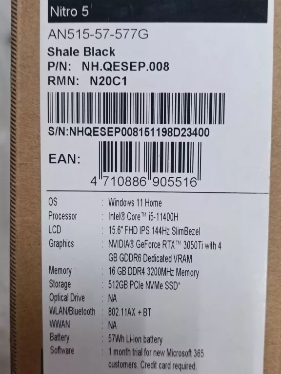 LAPTOP ACER NITRO 5 N20C1