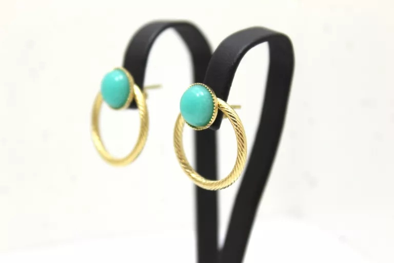 KOLCZYKI STAL POZŁACANA TURKUSOWE OCZKO W OKRĘGU