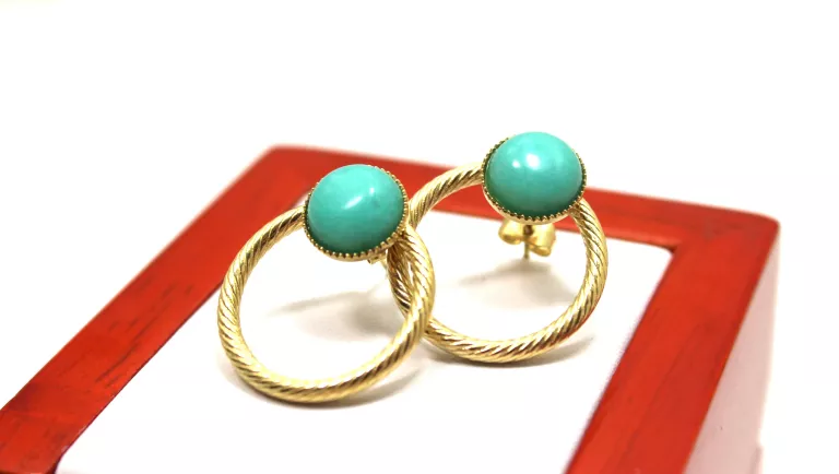 KOLCZYKI STAL POZŁACANA TURKUSOWE OCZKO W OKRĘGU