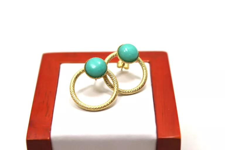 KOLCZYKI STAL POZŁACANA TURKUSOWE OCZKO W OKRĘGU