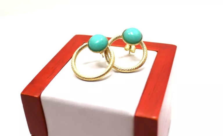 KOLCZYKI STAL POZŁACANA TURKUSOWE OCZKO W OKRĘGU