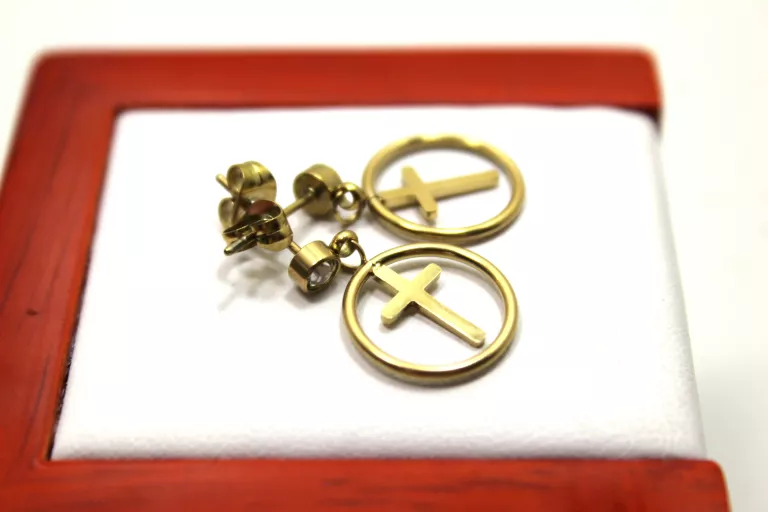 KOLCZYKI ZE STALI  POZŁACANEJ  KRZYŻ  Z CYRKONIĄ