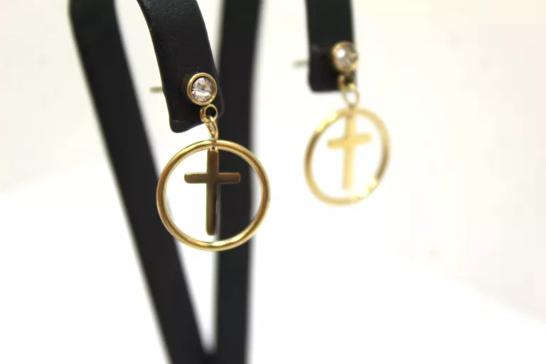 KOLCZYKI ZE STALI  POZŁACANEJ  KRZYŻ  Z CYRKONIĄ