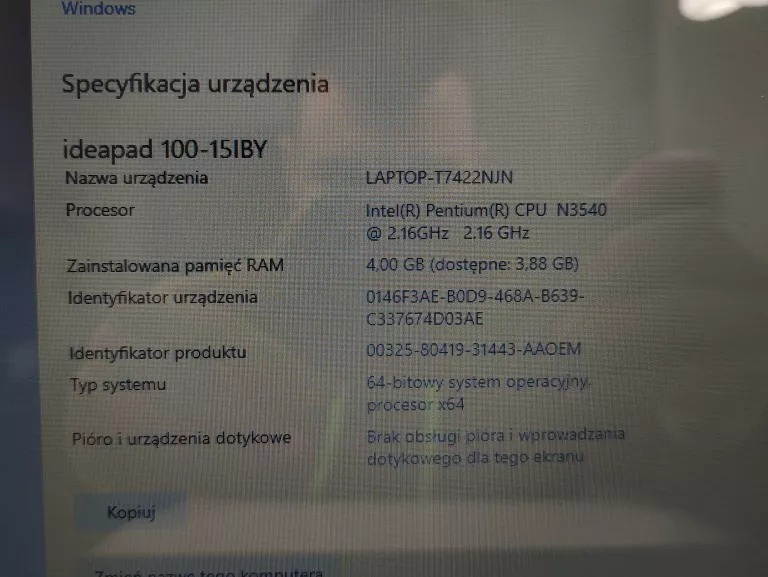 LAPTOP LENOVO IDEAPAD 100-15IBY N3540/4GB/500GB H