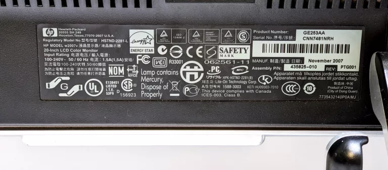 MONITOR HP W2007V