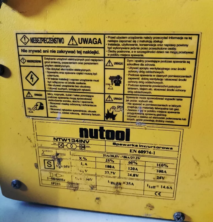 SPAWARKA INWERTOROWA NUTOOL NTW184INV 20-180 A