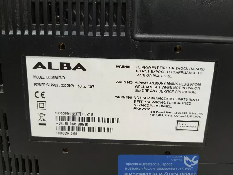 TELEWIZOR Z DVD 19" ALBA LCD19ADVD