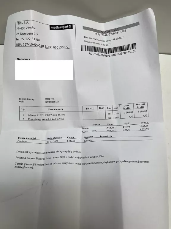 ALKOMAT ALCOLIFE F7 BEZUSTNIKOWY GWARANCJA!!