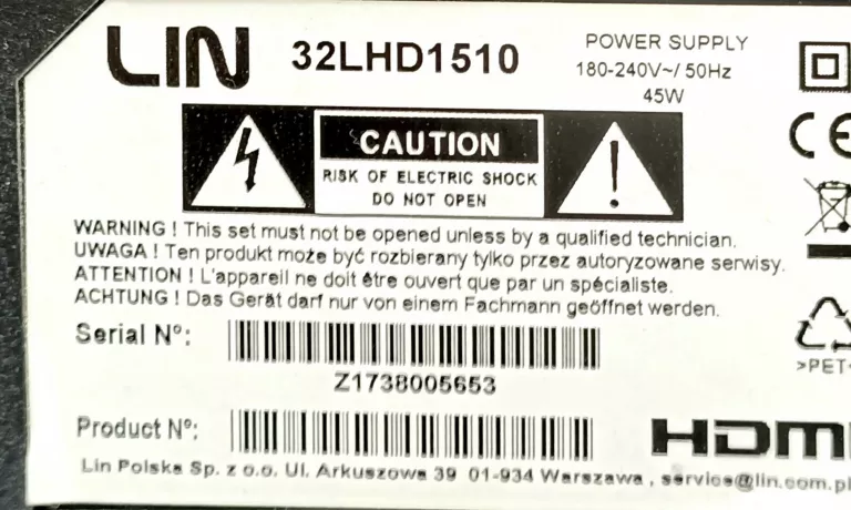 TV LED LIN 32LHD1510 HD READY DVB-T2 HEVC KPL