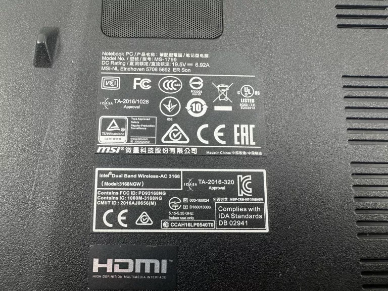 LAPTOP MSI GV72 8RD 8GB/1TB/SSD/I5/GTX1050