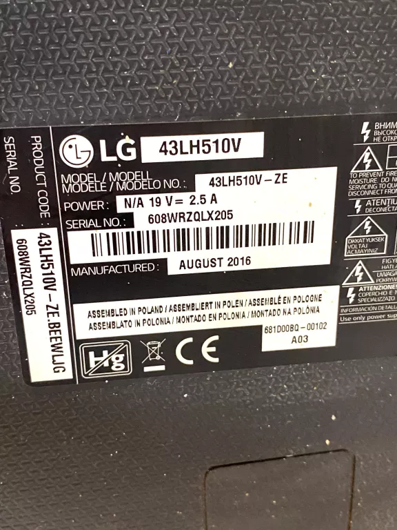 TELEWIZOR LED LG 43LH510V ODBIÓR OSOBISTY