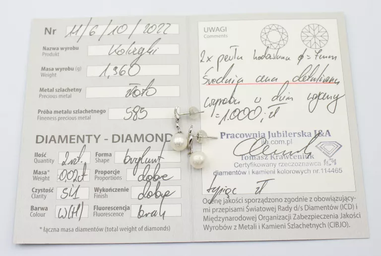 WSPANIAŁE KOLCZYKI Z BRYLANTAMI I PERŁAMI