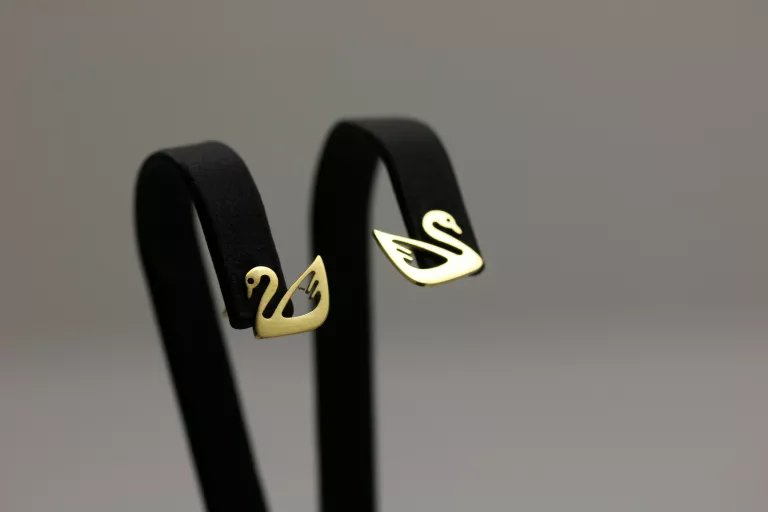 KOLCZYKI STAL POZŁACANA SZTYFT ŁABĘDZIE