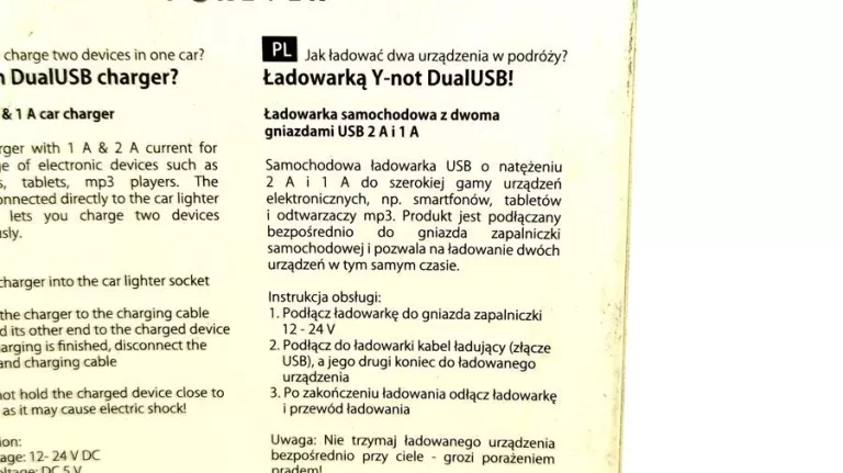 ŁADOWARKA SAMOCHODOWA FOREVER Y-NOT DUAL USB