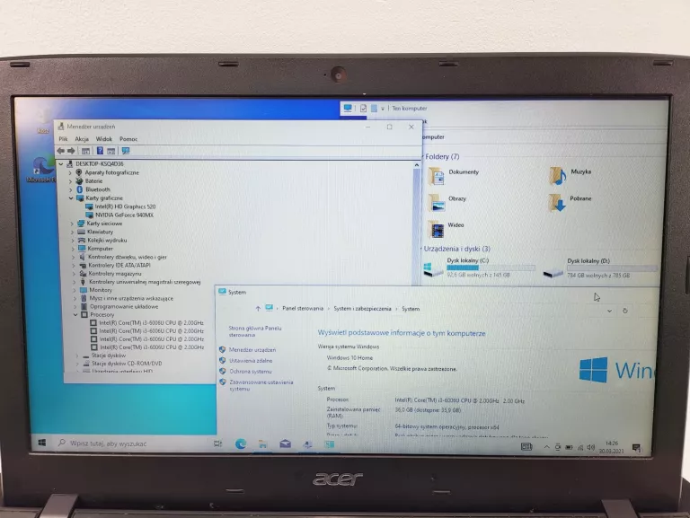 LAPTOP ACER E5-575G I3-6006U GF 940MX 36GB RAM 1T