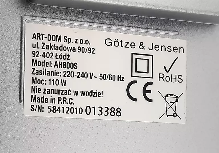 NAWILŻACZ POWIETRZA GOTZE & JENSEN AH800S +GWARANC