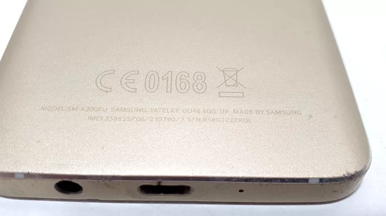 TELEFON SAMSUNG GALAXY A3 ZŁOTY, USZKODZONY, ZBITY EKRAN, NIE ŁADUJE