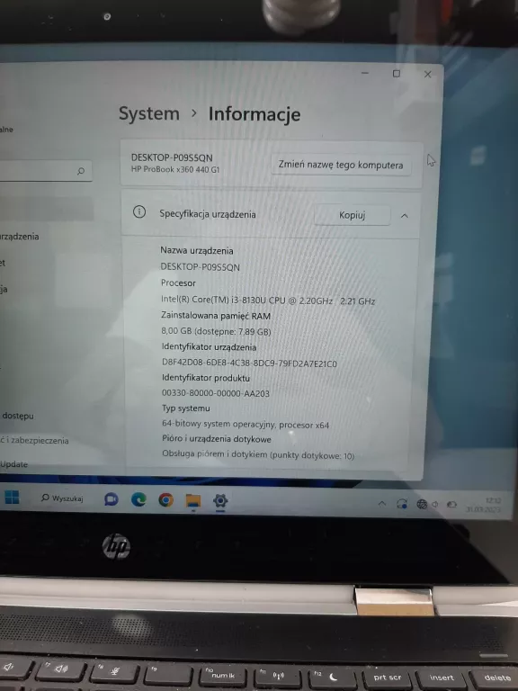LAPTOP HP PROBOOK X360 I3 8 GEN 8/256GB WIN 11 PR