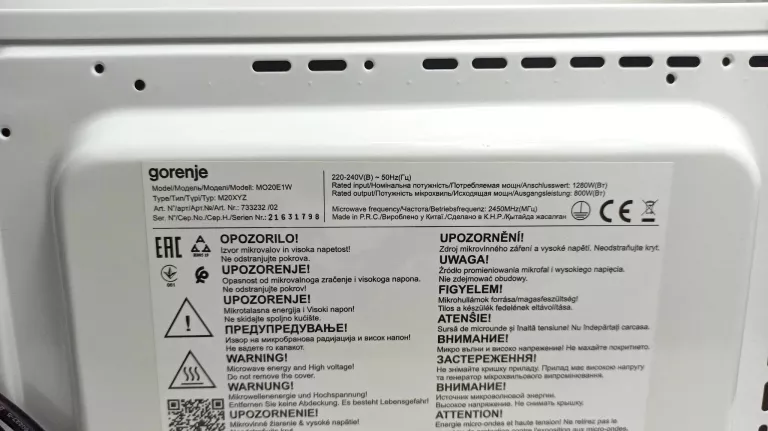 KUCHENKA MIKROFALOWA WOLNOSTOJĄCA GORENJE MO20E1W