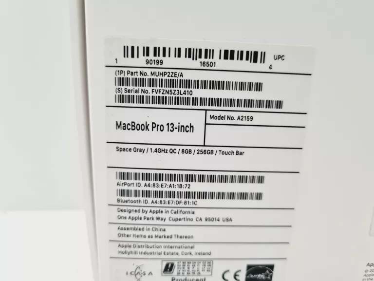 APPLE MACBOOK PRO 13 I5-8257 8GB 256GB A2159 2019
