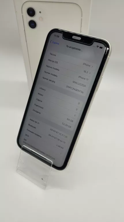 APPLE IPHONE 11 BIAŁY 64GB BAT. 82%