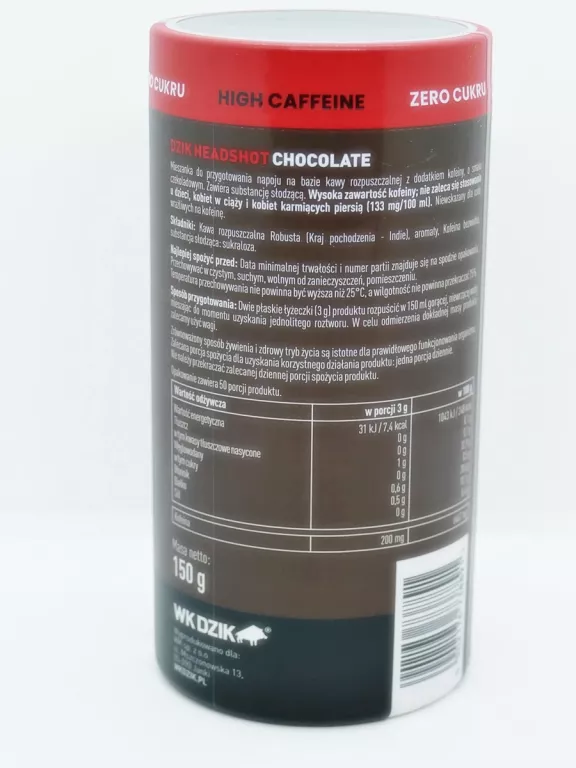 KAWA DZIK HEADSHOT HIGH CAFFEINE CZEKOLADA 150G