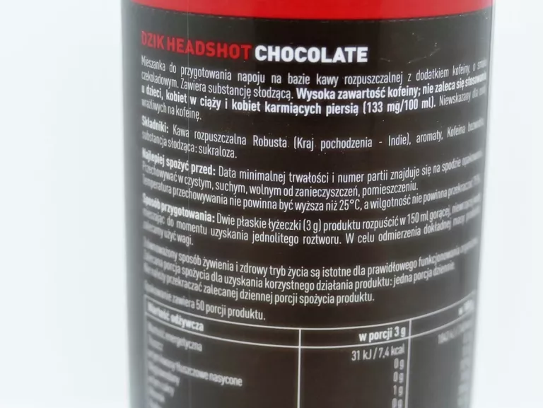 KAWA DZIK HEADSHOT HIGH CAFFEINE CZEKOLADA 150G