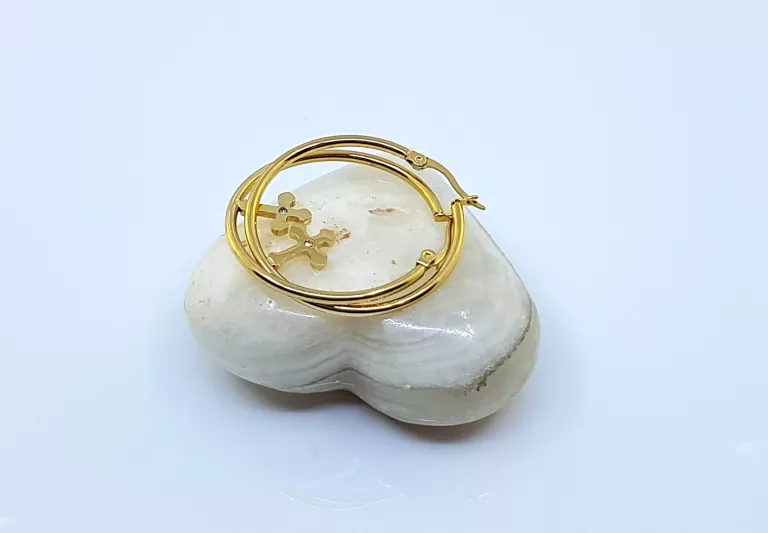 KOLCZYKI STAL POZŁACANA KOŁA Z KRZYŻEM OZDOBNYM