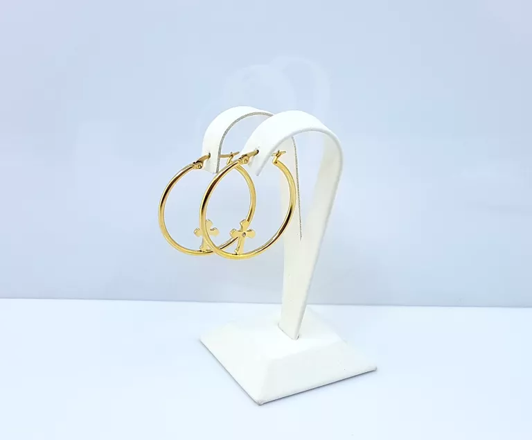 KOLCZYKI STAL POZŁACANA KOŁA Z KRZYŻEM OZDOBNYM