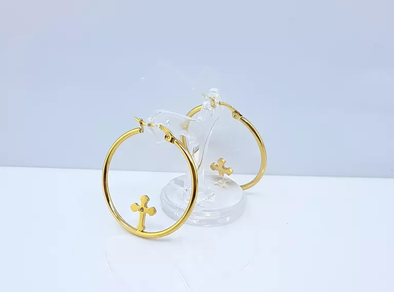 KOLCZYKI STAL POZŁACANA KOŁA Z KRZYŻEM OZDOBNYM