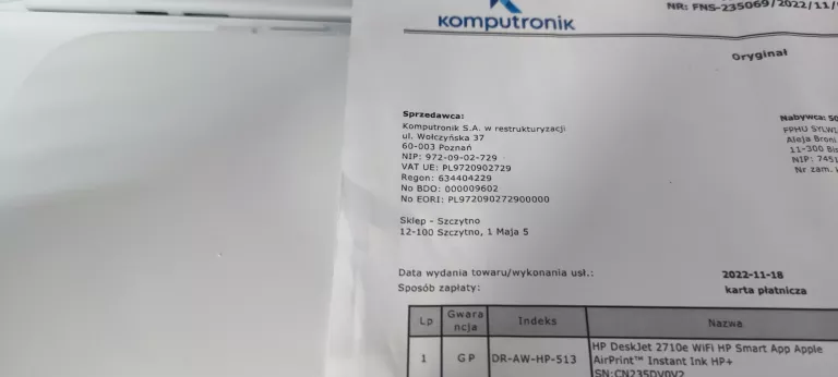 DRUKARKA HP 2710E PUDELKO GWARANCJA