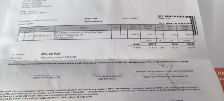 DRUKARKA HP 2710E PUDELKO GWARANCJA