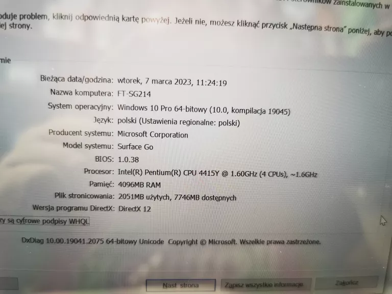 TABLET MICROSOFT SURFACE GO 1824 8/64GB