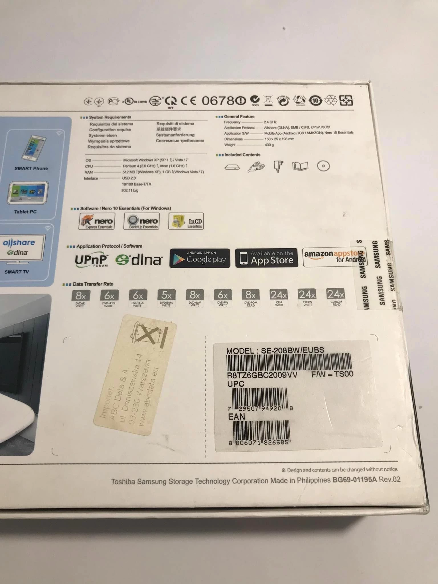 samsung-nagrywarka-optical-smart-hub-se-208b-model-se-208bw