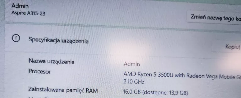 LAPTOP ACER ASPIRE 3 A315-23 RYZEN 5/16GB/512GB