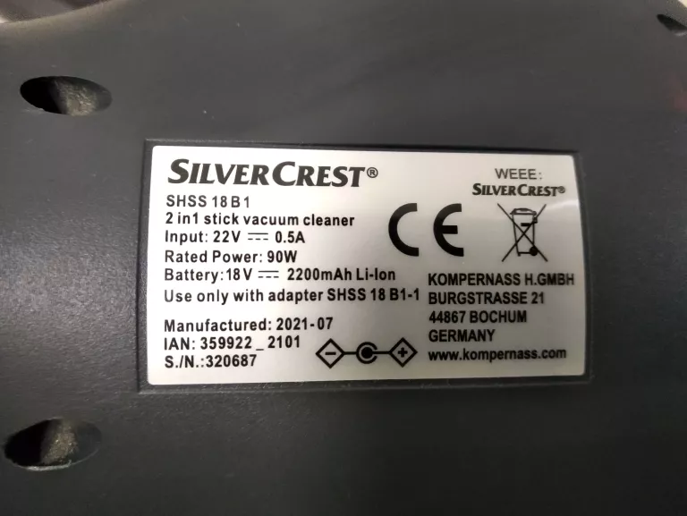 ODKURZACZ PIONOWY SILVERCREST SHSS 18 B1
