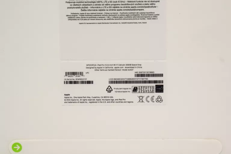 TABLET APPLE IPAD PRO 12.9 256GB 6GEN WI-FI + CEL