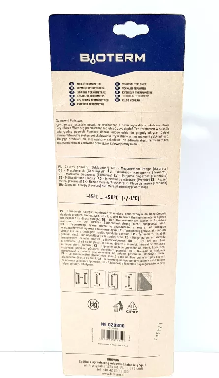 BIOTERM TERMOMETR ZEWNĘTRZNY BRĄZ 020800